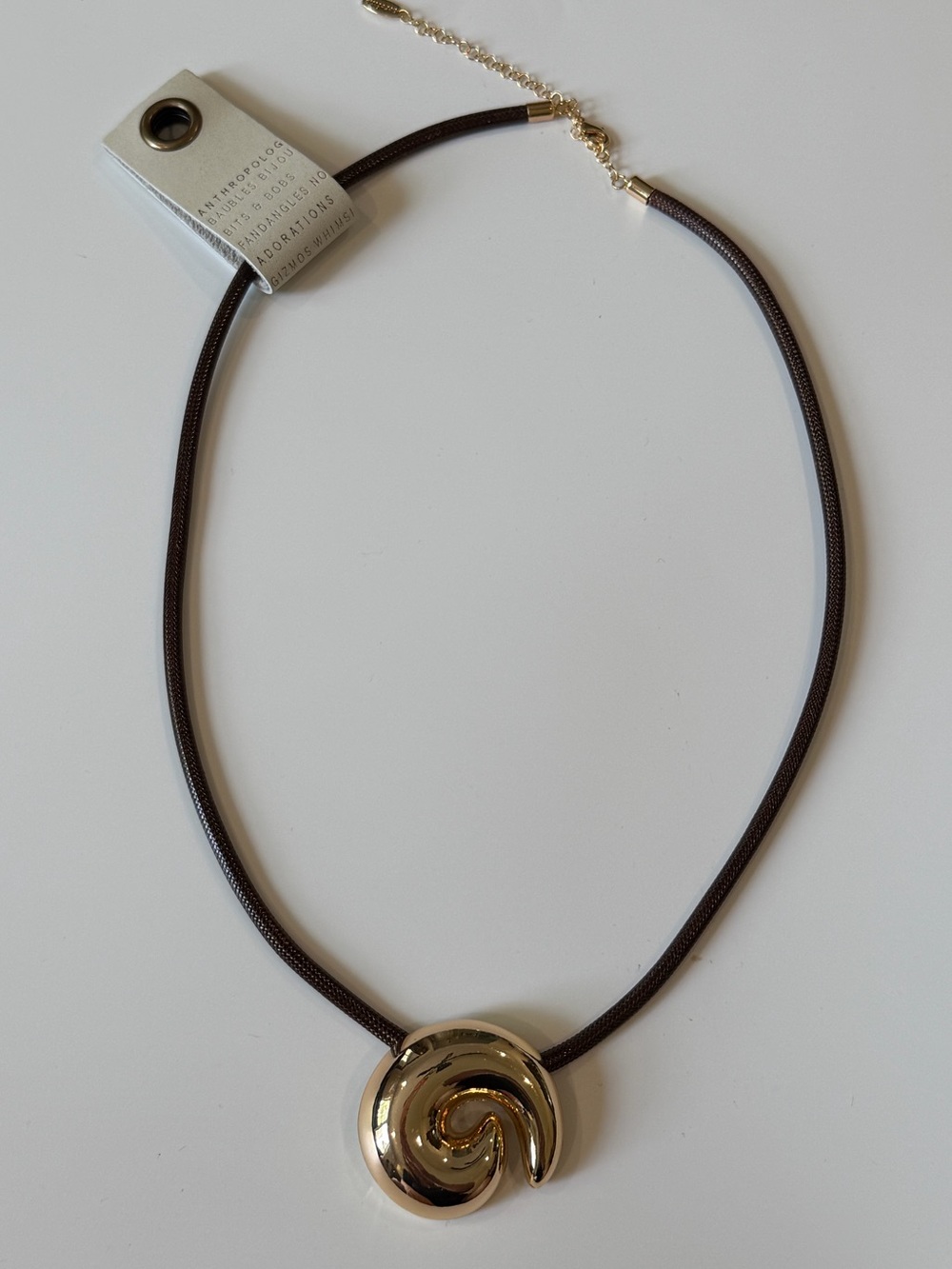 Anthropologie Necklace Serefina Corded Swirl Pendant 14K Gold Plated NEW